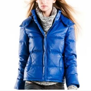 Danier Cobalt Blue Leather Down Quilted Puffer Jacket Size 2XS